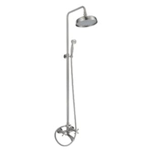 Sadesuihku-setti harjatusta nikkelistä, moderni ja kestävä kylpyhuoneen varuste.