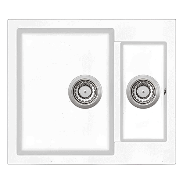 Valkoinen Teno komposiittiallas 580x500, moderni ja kestävä keittiöallas.