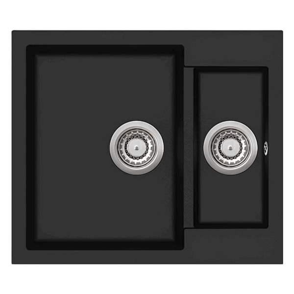 Musta komposiittiallas Teno 580x500, moderni keittiön pesuallas.