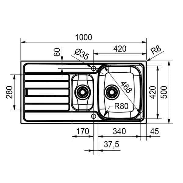 Franke EUROFORM EFX 651 allas Euroform EFX 651 allas - keittiön altaan mitat ja suunnittelu.