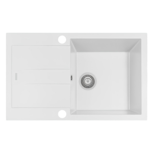 Valkoinen keittiöallas valutustasolla, moderni ja tyylikäs design. Sopii eleganttiin keittiöön, help.