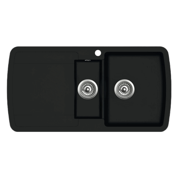 Mustan IVALO-keittotason oikea allas, moderni ja tyylikäs keittiövaruste.