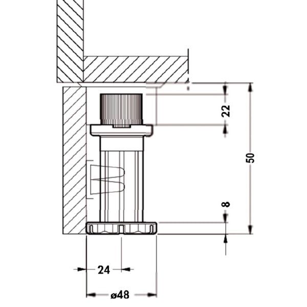 Sokkelijalka 50 mm säädettävä + ruuvikiinnike, 4kpl