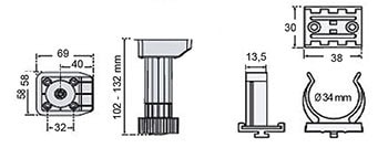 Sokkelijalkasarja 100 mm ruuvi
