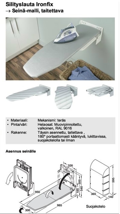 Silityslauta seinäkiinnitteinen/kääntyvä