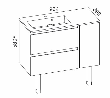 Minimeri 900 vasen allaskaappi + allas
