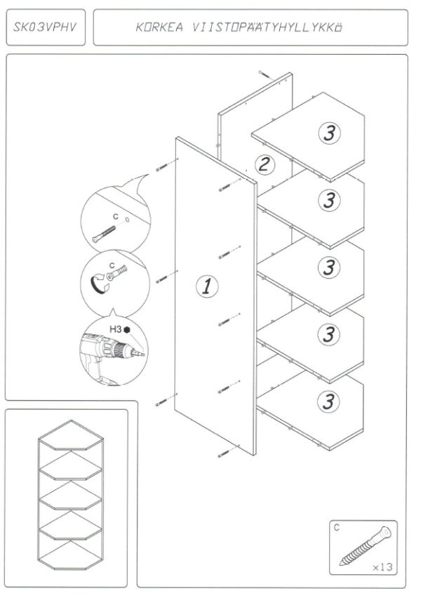 Korkea viistopäätyhylly