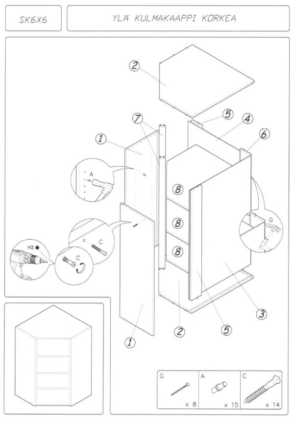 Korkea yläkulmakaappi 988