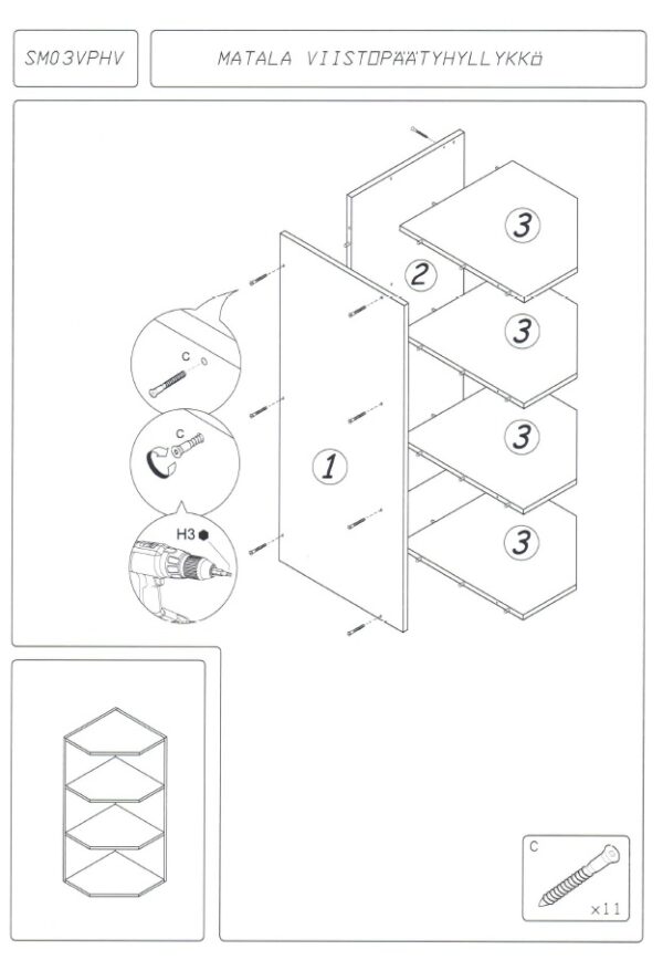Matala viistopäätyhylly 704