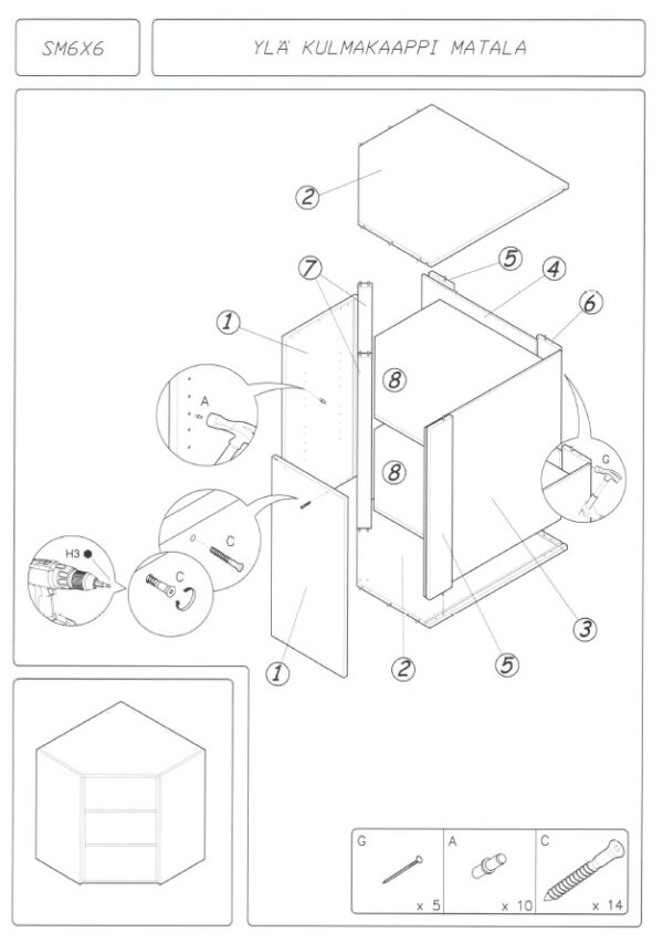 Matala yläkulmakaappi 704