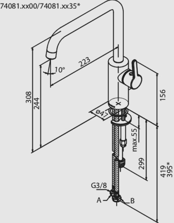 Damixa Silhouet Keittiöhana, harjattu messinki