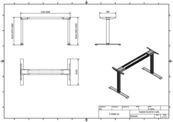 Sähköpöytä Easy DL15 2 jalkaa
