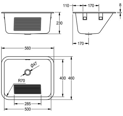 Franke Tiira kodinhoitohuoneen allas 560x460 mm