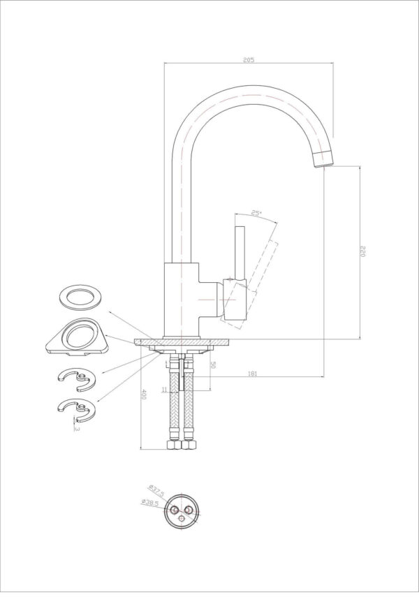 S182127B-mitat Harma Sylvia 2127B keittiöhana, musta